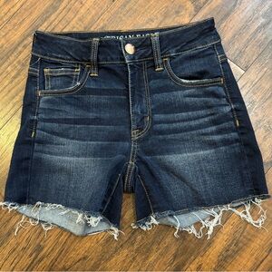 American Eagle Hi Rise Shortie Denim Shorts Women Size 0 dark wash- stretch
